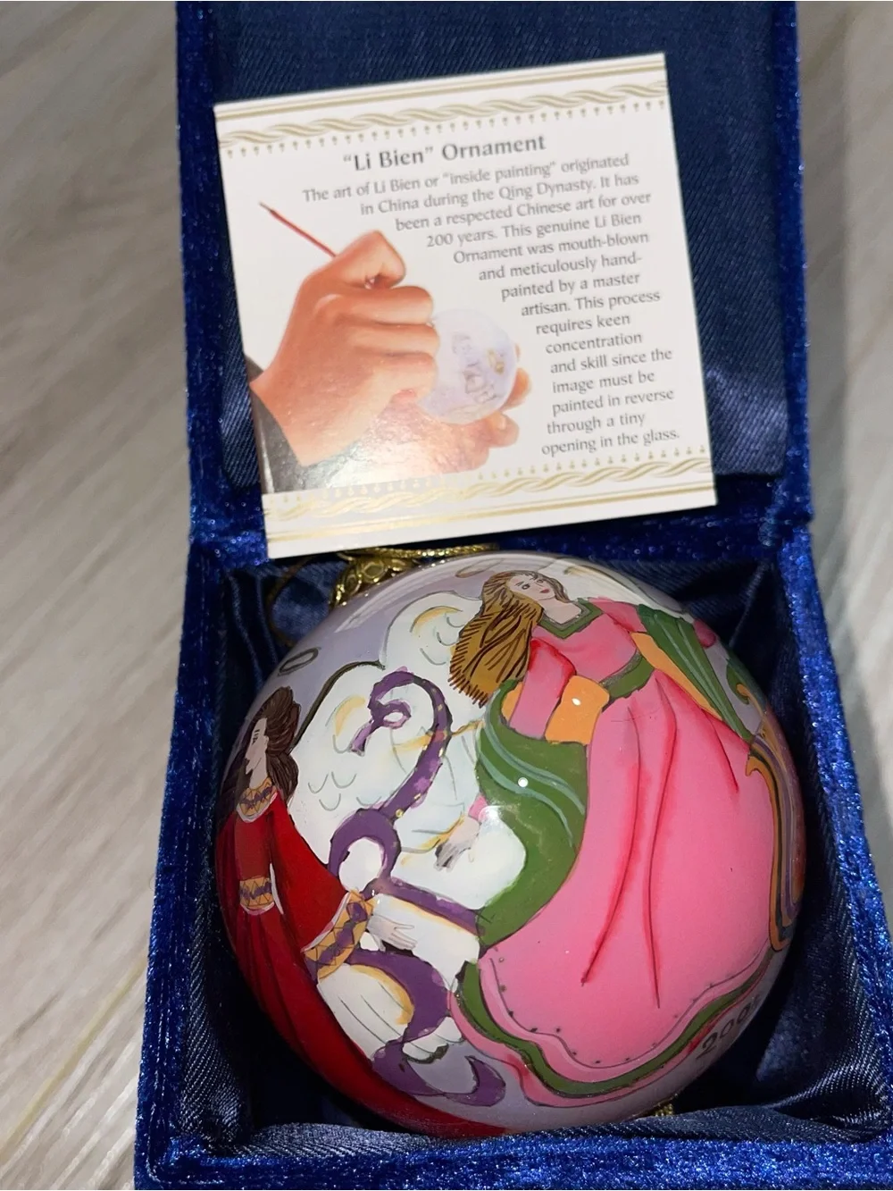 Pier 1 Li Bien Reverse Painted Glass Ornament Angel Orange Dress Purple
